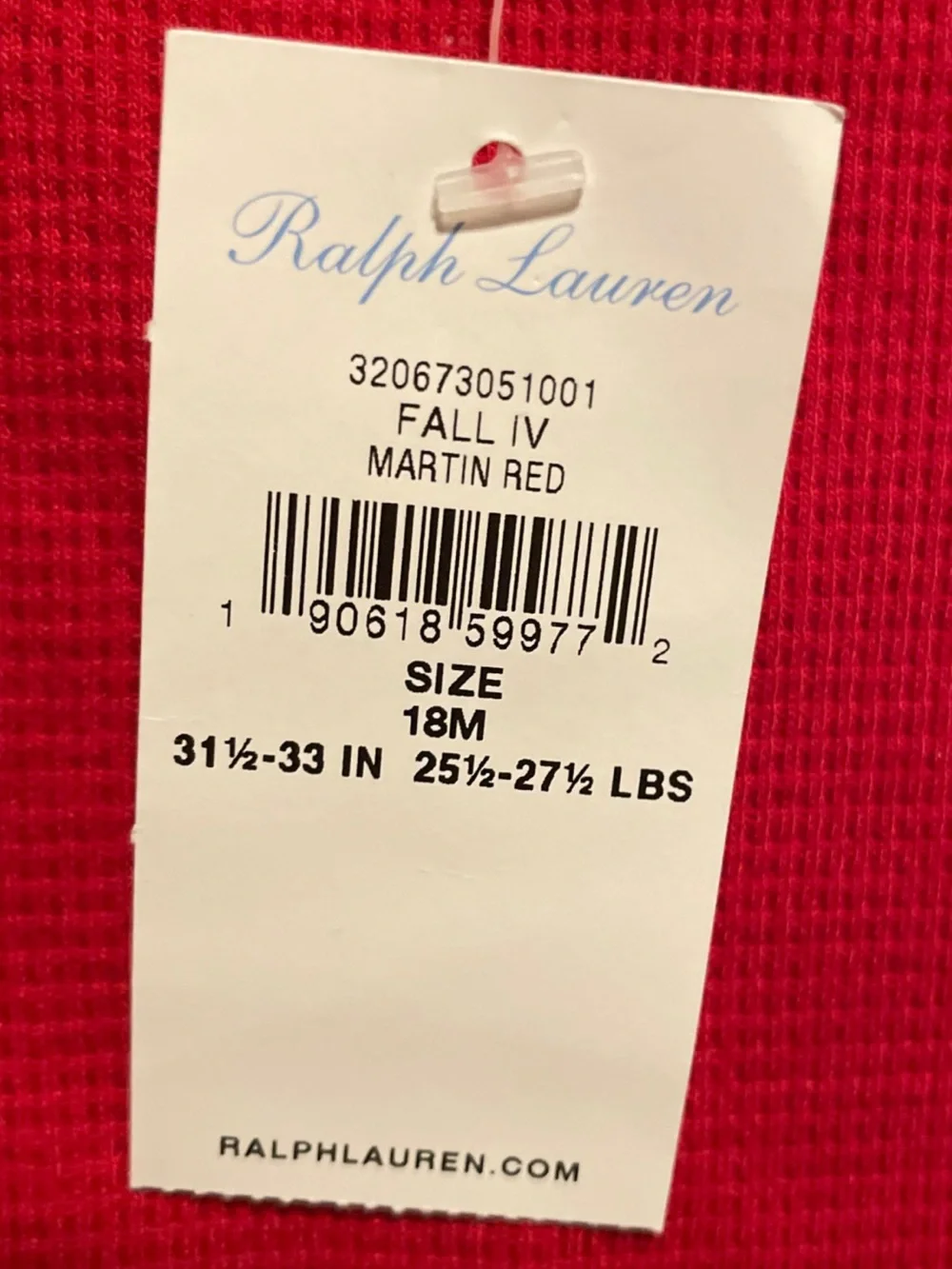 Ralph Lauren Red Long-Sleeve Waffle Thermal Tee with Blue Pony 18MO